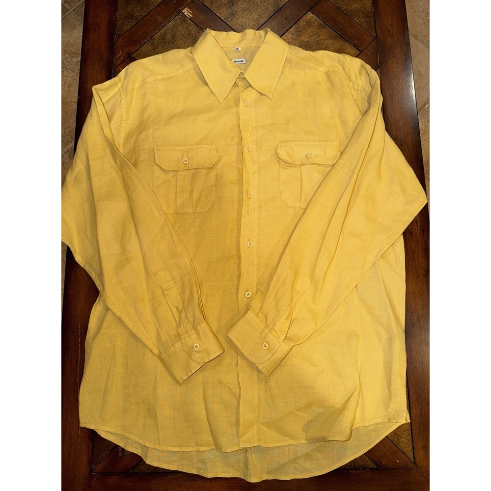 Pure Lino Men's Yellow Button Up Shirt 100% Linen Flax Made In Italy 4XL